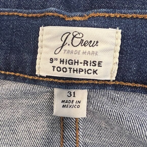 J. Crew Blue Distressed 9" High Rise Raw Hem Toothpick Size 31 - Picture 8 of 10